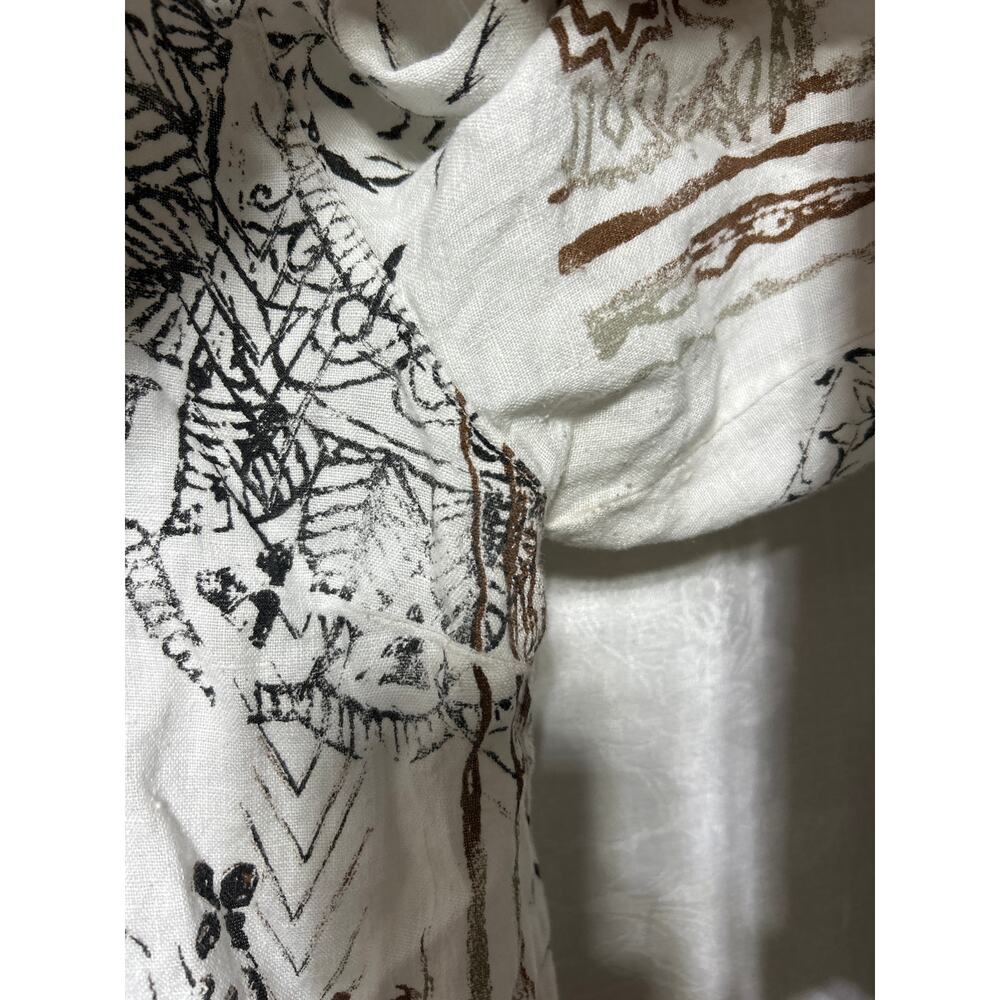Chicos Button Up 3 XL White Black Brown 100% Linen Long Sleeve Tunic Pockets - Picture 8 of 11